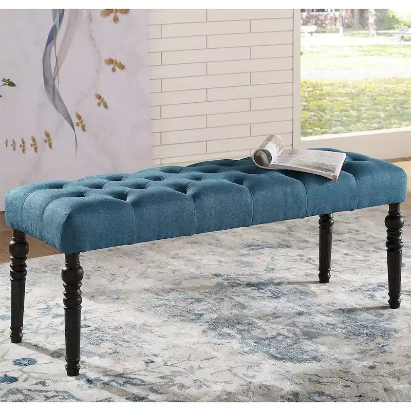 Fabric Tufted Turned Leg Dining Bench