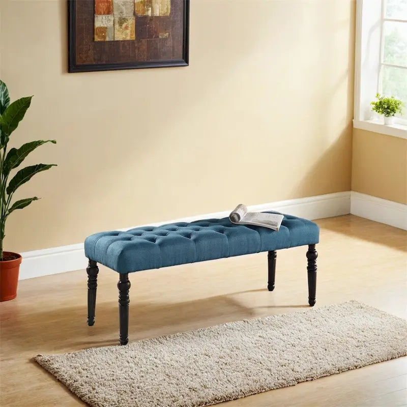 Fabric Tufted Turned Leg Dining Bench