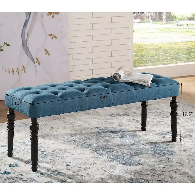 Fabric Tufted Turned Leg Dining Bench