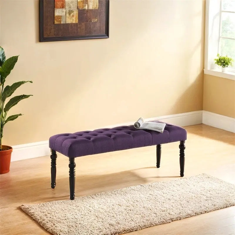 Fabric Tufted Turned Leg Dining Bench