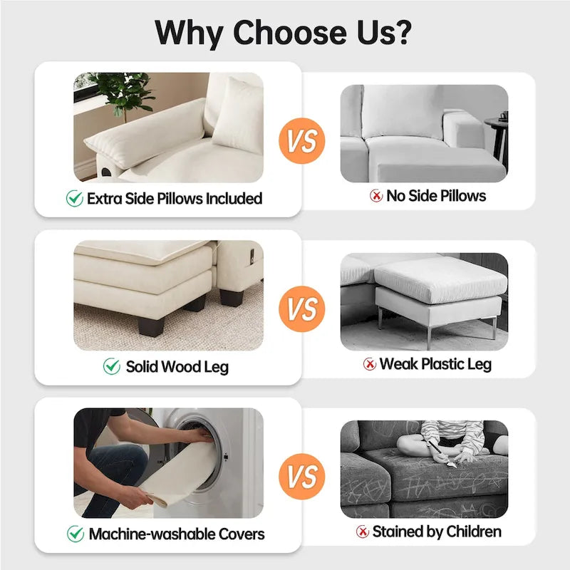 Oversized Sectional Sofa Couch Modular Sectional Sofa with Reversible Ottomans