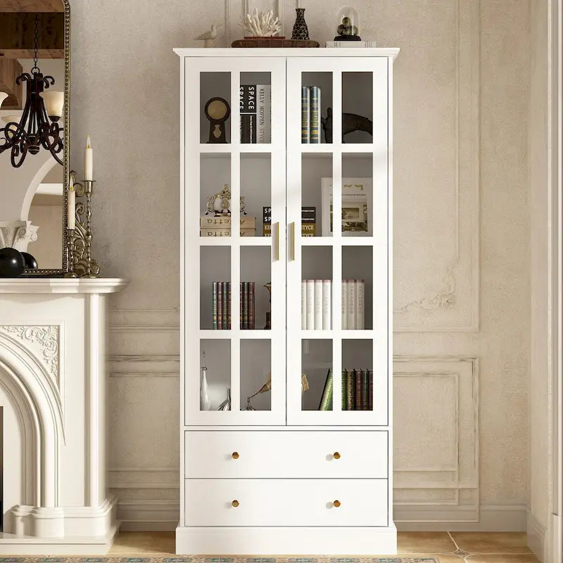 Display Cabinet with Glass Doors Bookcase Accent Living Room Hallway - 70.1Hx31.5W