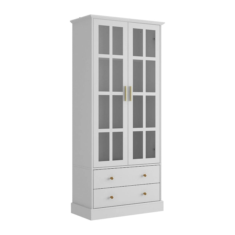Display Cabinet with Glass Doors Bookcase Accent Living Room Hallway - 70.1Hx31.5W