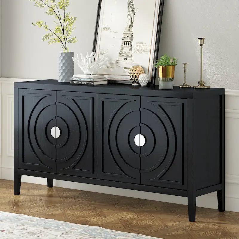 Retro Sideboard with Circular Groove Design