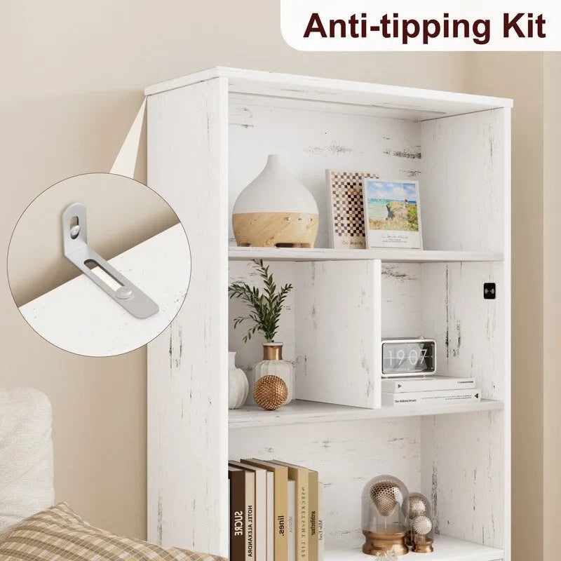 Doors Modern Bookshelf with LED Lights Wooden - N/A