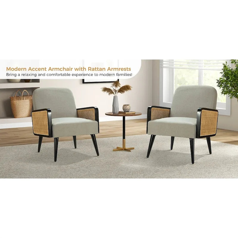 Carmina Modern Bohemian Upholstered Accent Armchair with Wood Legs Set of 2 by HULALA HOME