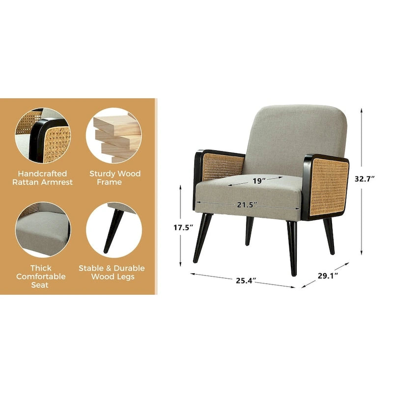 Carmina Modern Bohemian Upholstered Accent Armchair with Wood Legs Set of 2 by HULALA HOME