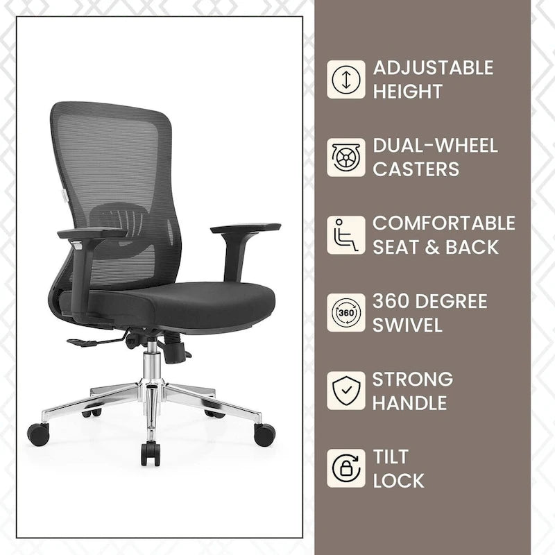 Cotton Office Chair with Mesh Mid-Back Adorit Series by LeisureMod
