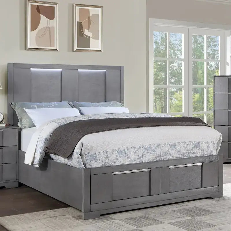 Furniture of America Tona Contemporary 3-Piece Grey Wood Storage Platform Bedroom Set with LED Lights