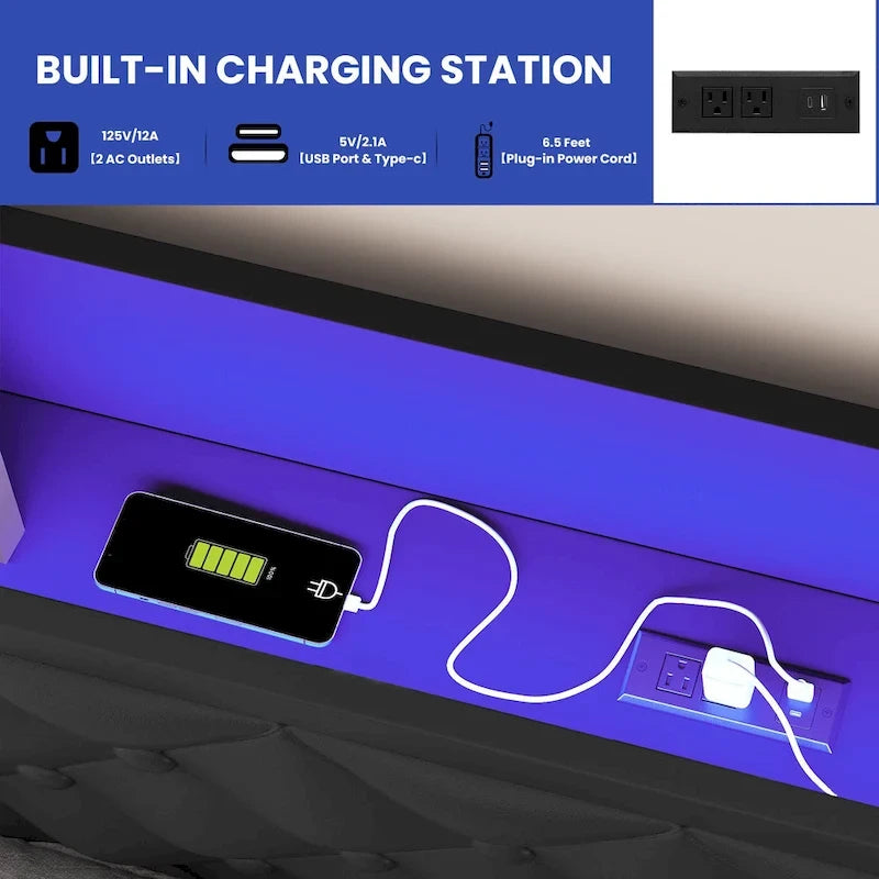 Moasis Queen Size PU Bed Frame LED Upholstered Platform Bed Frame