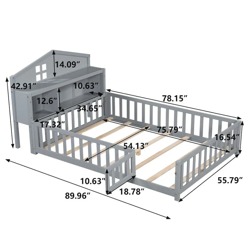 Full-size Floor Beds with Bookcases