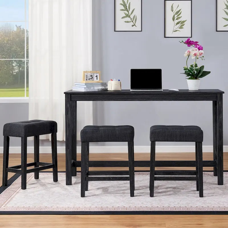 4 PCS Bar Table Dining Sets with Counter Stools and Built-in Power Outlets