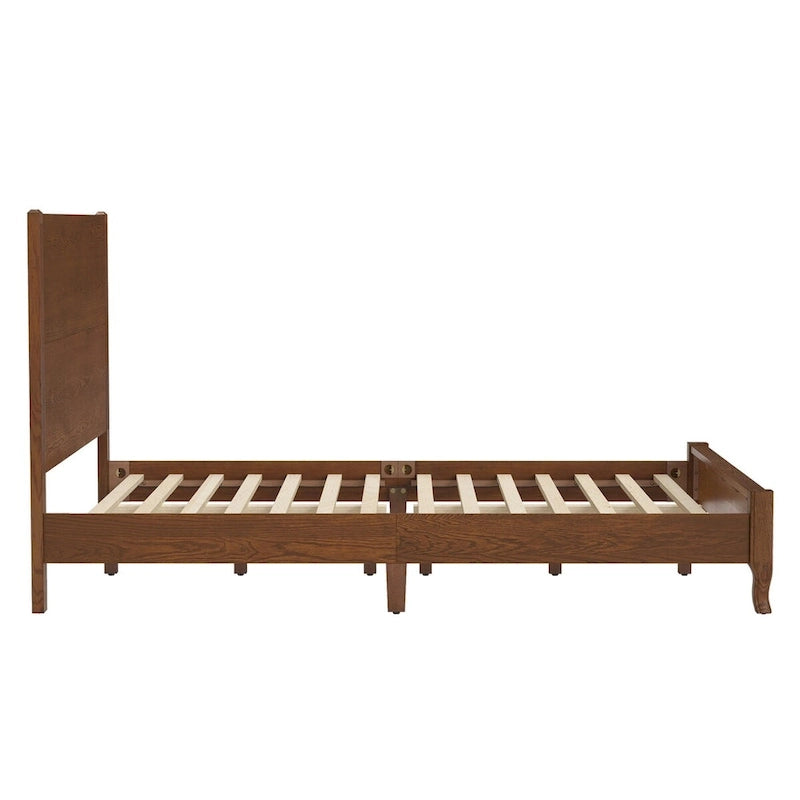 LUE BONA Solid Wood Panel Platform Bed with Headboard, Double Size Beds Wooden Rustic Bed Frame Bedroom Furniture